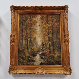 French Signed Oil On Canvas Depicting Impressionist Landscape In Gilt Frame