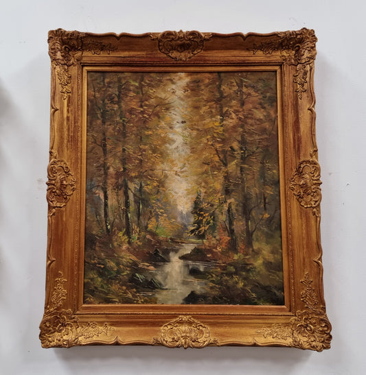 French Signed Oil On Canvas Depicting Impressionist Landscape In Gilt Frame