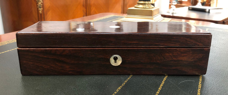Antique Rosewood Inlaid Mother Of Pearl Box. Please note this doesn't come with a key. In good original condition.