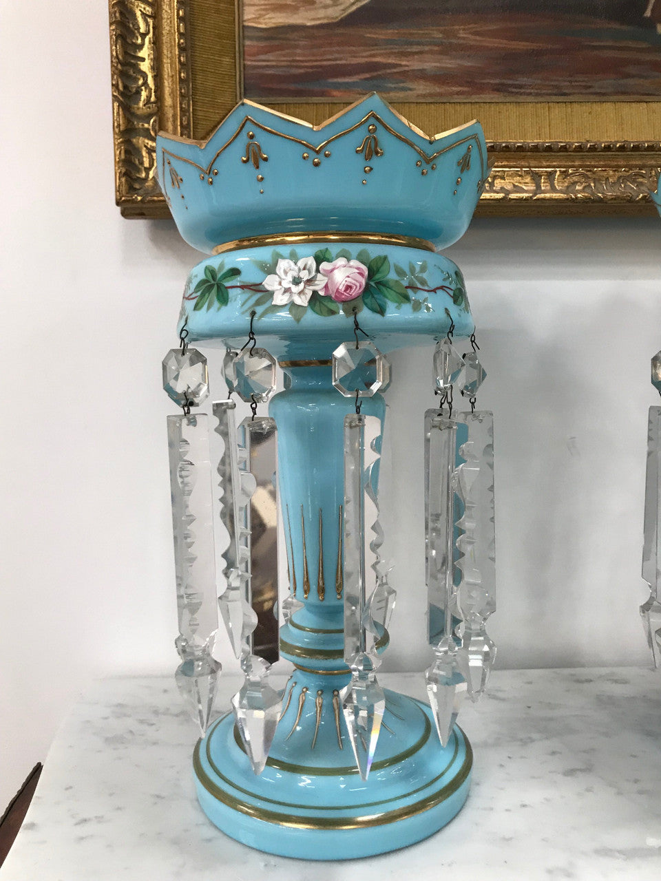 A Pair Of Victorian Blue Glass Lustres | Antique & Vintage | Moonee Ponds Antiques | Australia Wide Delivery