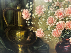 Large Signed Oil On Canvas Painting Of Carnations Flowers | Antique & Vintage | Moonee Ponds Antiques | Australia Wide Delivery