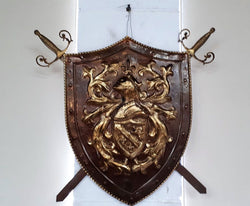 Antique Embossed Copper Shield with Swords | Antique & Vintage | Moonee Ponds Antiques | Australia Wide Delivery