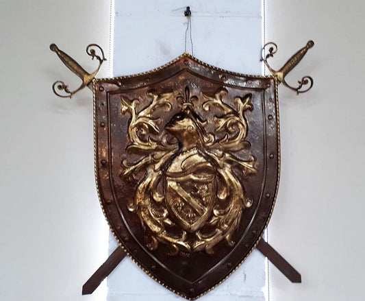 Antique Embossed Copper Shield with Swords