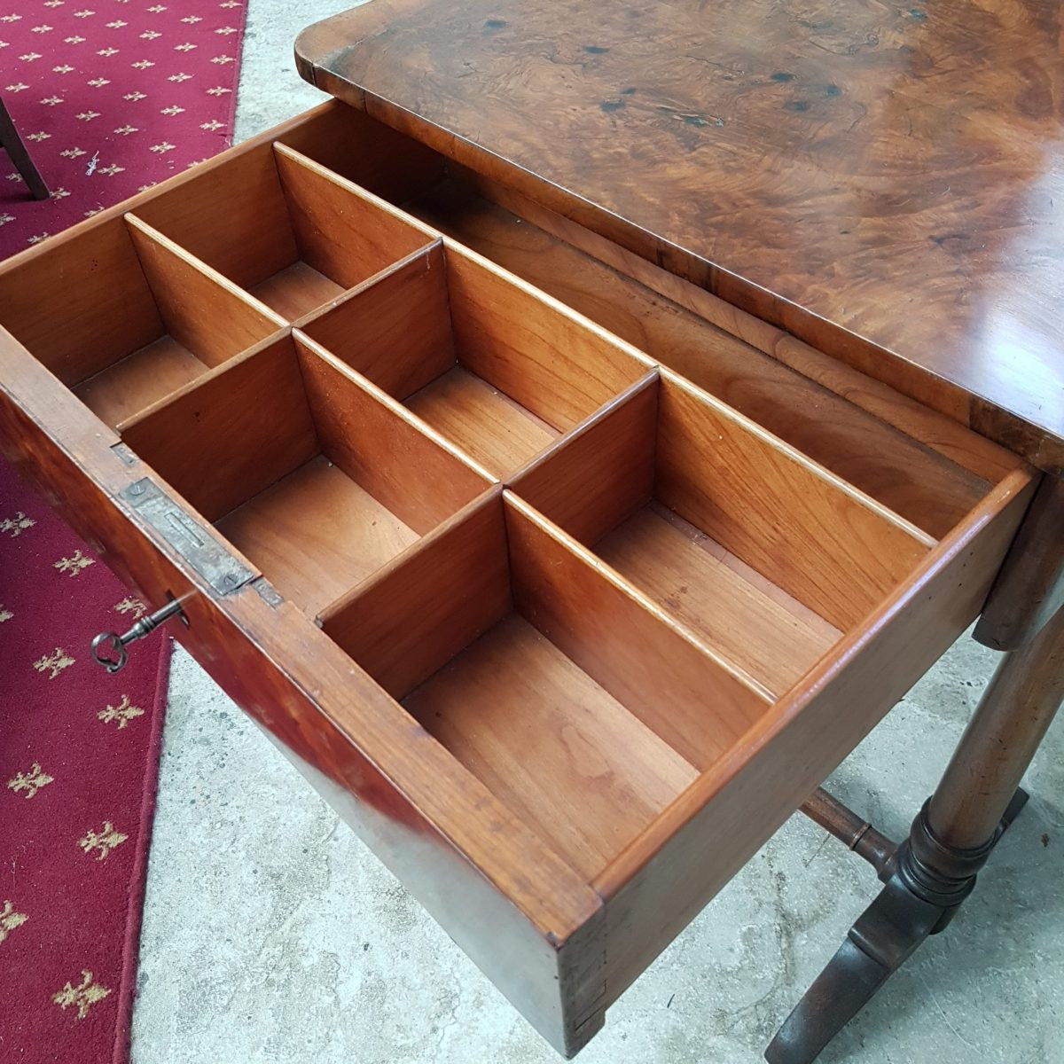 Continental Figured Mahogany Work Table | Antique & Vintage | Moonee Ponds Antiques | Australia Wide Delivery