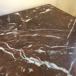 Henry II style Walnut inset marble top single bedside. Plenty of storage space with 4 drawers and a small cupboard space. In good original detailed condition.