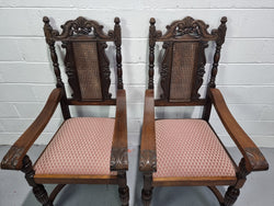 Pair Oak Jacobean Revival Carver Chairs with Cane Back | Antique & Vintage | Moonee Ponds Antiques | Australia Wide Delivery