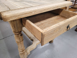French Stripped Oak Pedestal Stretcher Base Farmhouse Table | Antique & Vintage | Moonee Ponds Antiques | Australia Wide Delivery