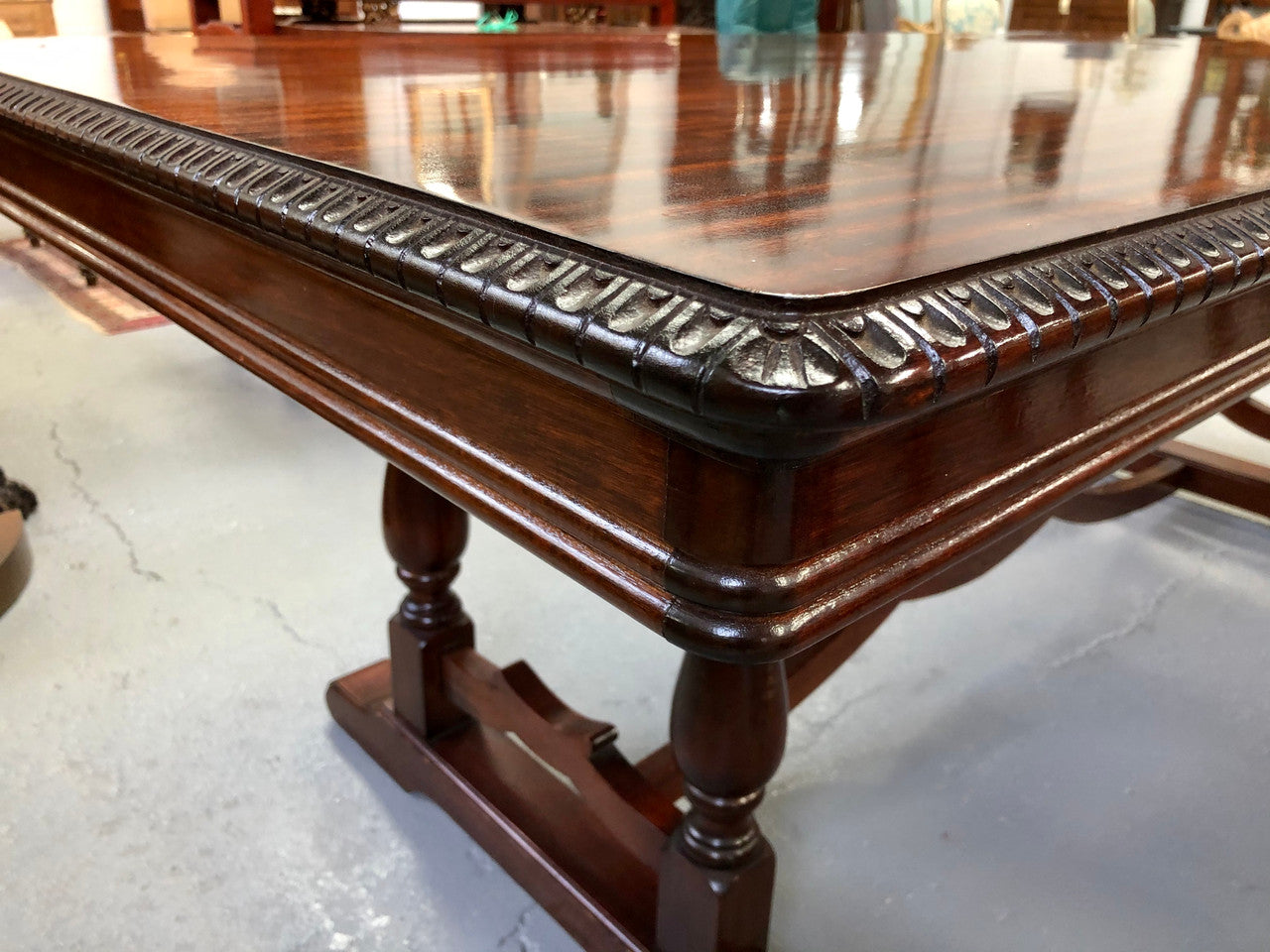 Mahogany Tudor Style Dining Table With Carved Edge