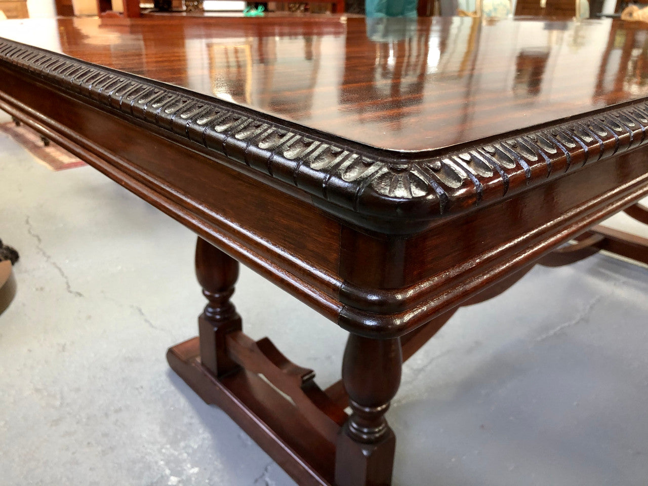Mahogany Tudor Style Dining Table With Carved Edge | Antique & Vintage | Moonee Ponds Antiques | Australia Wide Delivery
