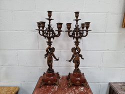 Pair of Highly Decorative French Cherub Candelabras With Bronzed Metal & Marble | Antique & Vintage | Moonee Ponds Antiques | Australia Wide Delivery