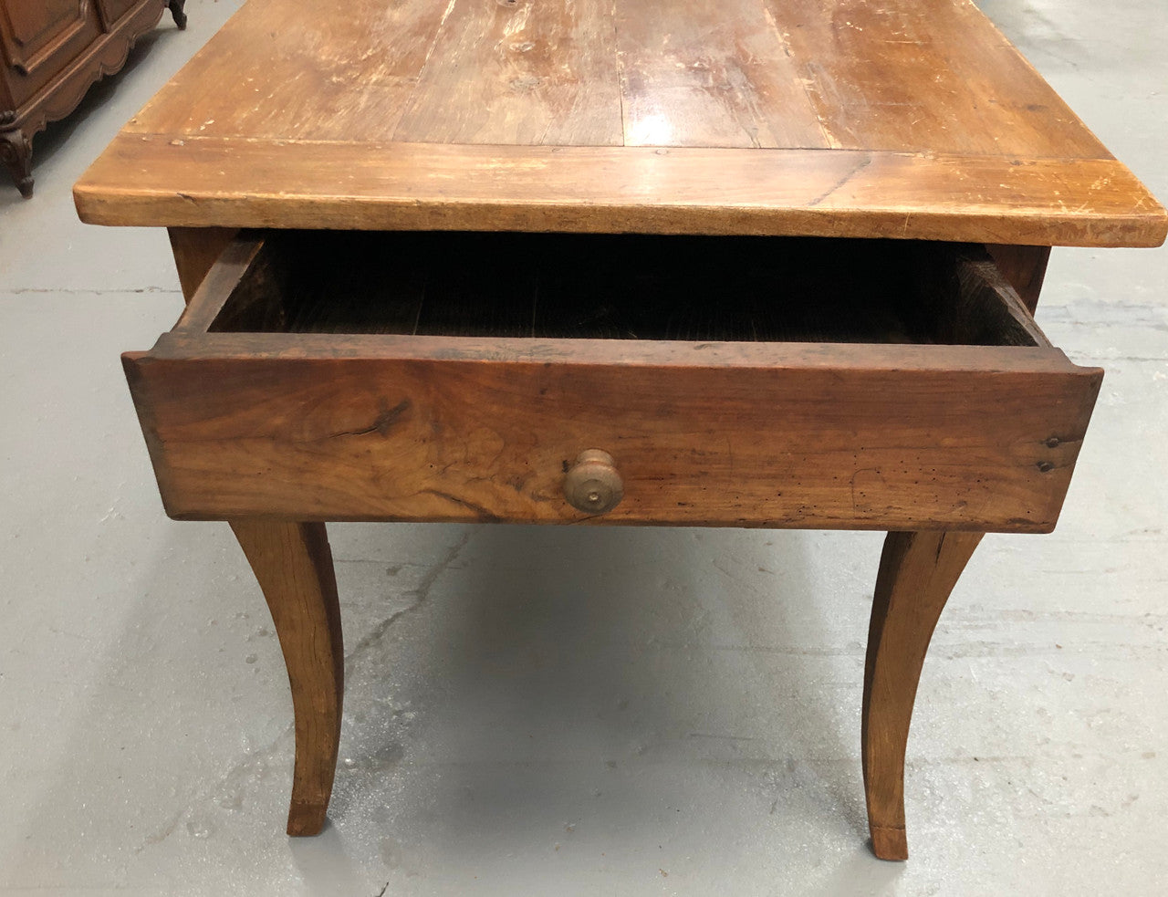 Early 19th Century French Farmhouse Table With Drawer & Pull Out Bread Board