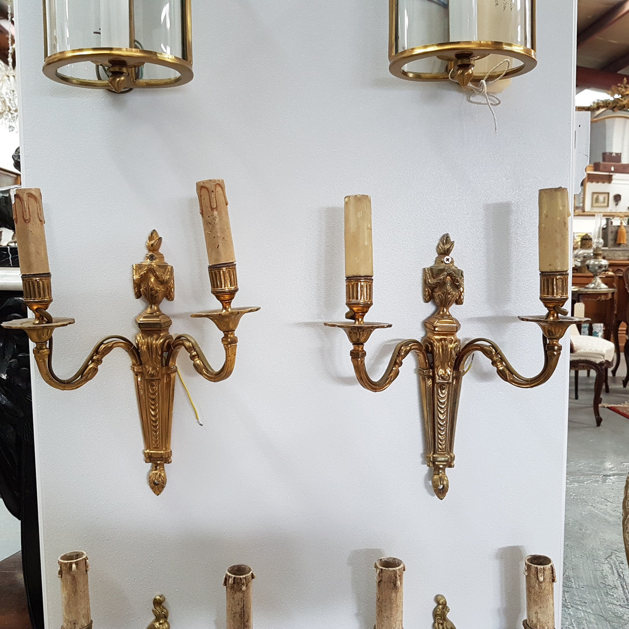 A Pair Of French Empire Style Brass Wall Lights-Sconces | Antique & Vintage | Moonee Ponds Antiques | Australia Wide Delivery