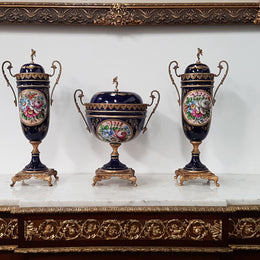 French Three-piece Sevres Style Porcelain Vase
