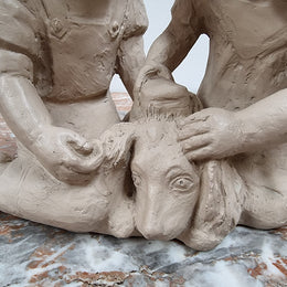 Vintage Austin productions signed Patricia Hannon Sculpture, "Boy Girl and Dog" "1981GG183". In good condition please view photos as they help form part of the description.