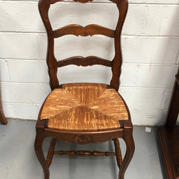 Set of six French rush seat dining chairs and in good sturdy condition.