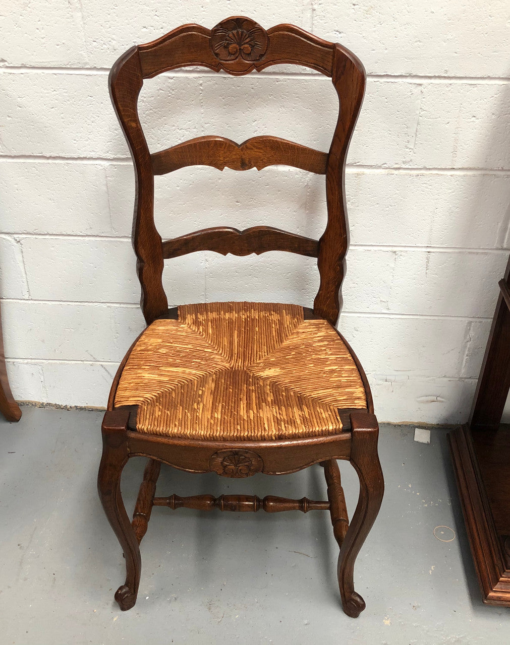 Set of six French rush seat dining chairs and in good sturdy condition.