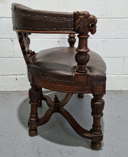Henry 2nd Style French Oak Leather Library Chair | Antique & Vintage | Moonee Ponds Antiques | Australia Wide Delivery