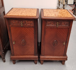 Pair Of French Oak Art Deco Inset Marble Top Bedsides | Antique & Vintage | Moonee Ponds Antiques | Australia Wide Delivery