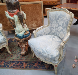 Pair of Stunning Louis XV Painted With Blue Upholstery Bergere Chairs | Antique & Vintage | Moonee Ponds Antiques | Australia Wide Delivery