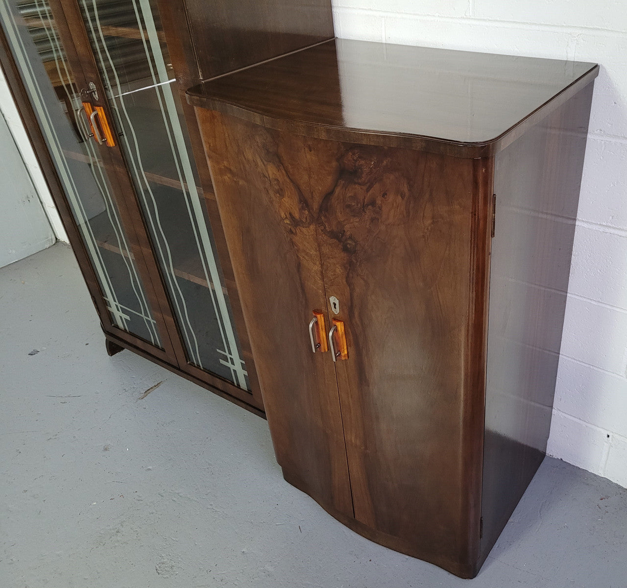Art Deco Walnut Display - Drinks Cabinet | Antique & Vintage | Moonee Ponds Antiques | Australia Wide Delivery
