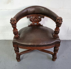 Henry 2nd Style French Oak Leather Library Chair | Antique & Vintage | Moonee Ponds Antiques | Australia Wide Delivery