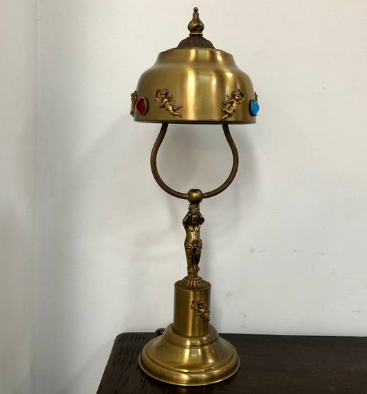 Fabulous & decorative French gilt metal & jewelled table/desk lamp. Wired to Australian standards & in good original condition.