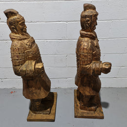 Impressive pair of carved wood and gilt large Chinese Warriors. Circa: 1960. In good original detailed condition.