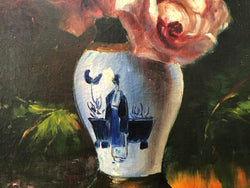 French Signed Floral Oil on Canvas Painting of Roses | Antique & Vintage | Moonee Ponds Antiques | Australia Wide Delivery