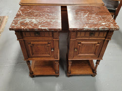 Pair French Oak Henry II Style Rouge Marble Topped Bedside Cabinet | Antique & Vintage | Moonee Ponds Antiques | Australia Wide Delivery