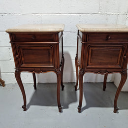 Pair of Louis XV Style Marble Top Walnut Bedside Cabinets