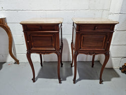 Pair of Louis XV Style Marble Top Walnut Bedside Cabinets | Antique & Vintage | Moonee Ponds Antiques | Australia Wide Delivery
