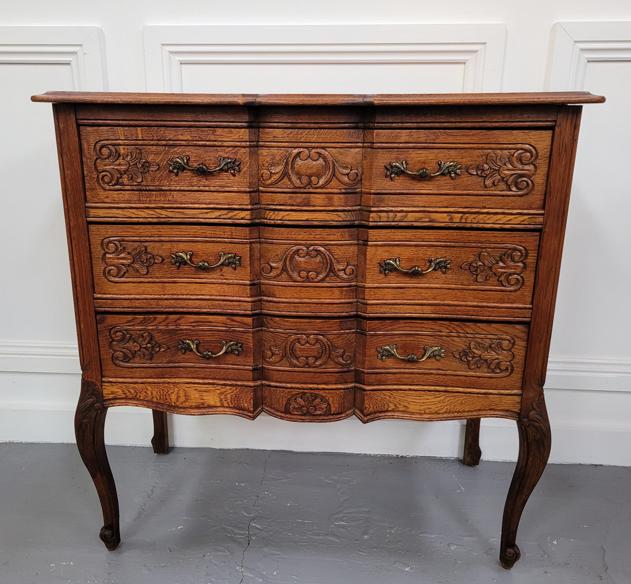 Vintage French Dark Oak Louis XV Style Chest of Three Drawers | Antique & Vintage | Moonee Ponds Antiques | Australia Wide Delivery