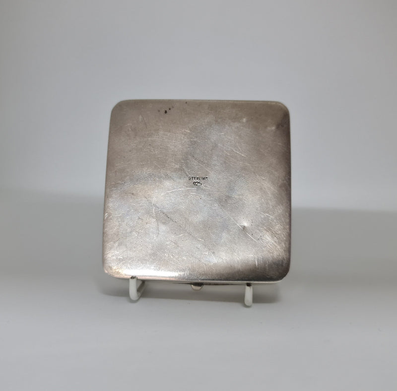 Gorgeous antique sterling silver box with engravement on top of lid, Marked.