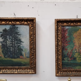 Pair of gilt framed French impressionist oil on board paintings. In good original condition. Circa 1920.