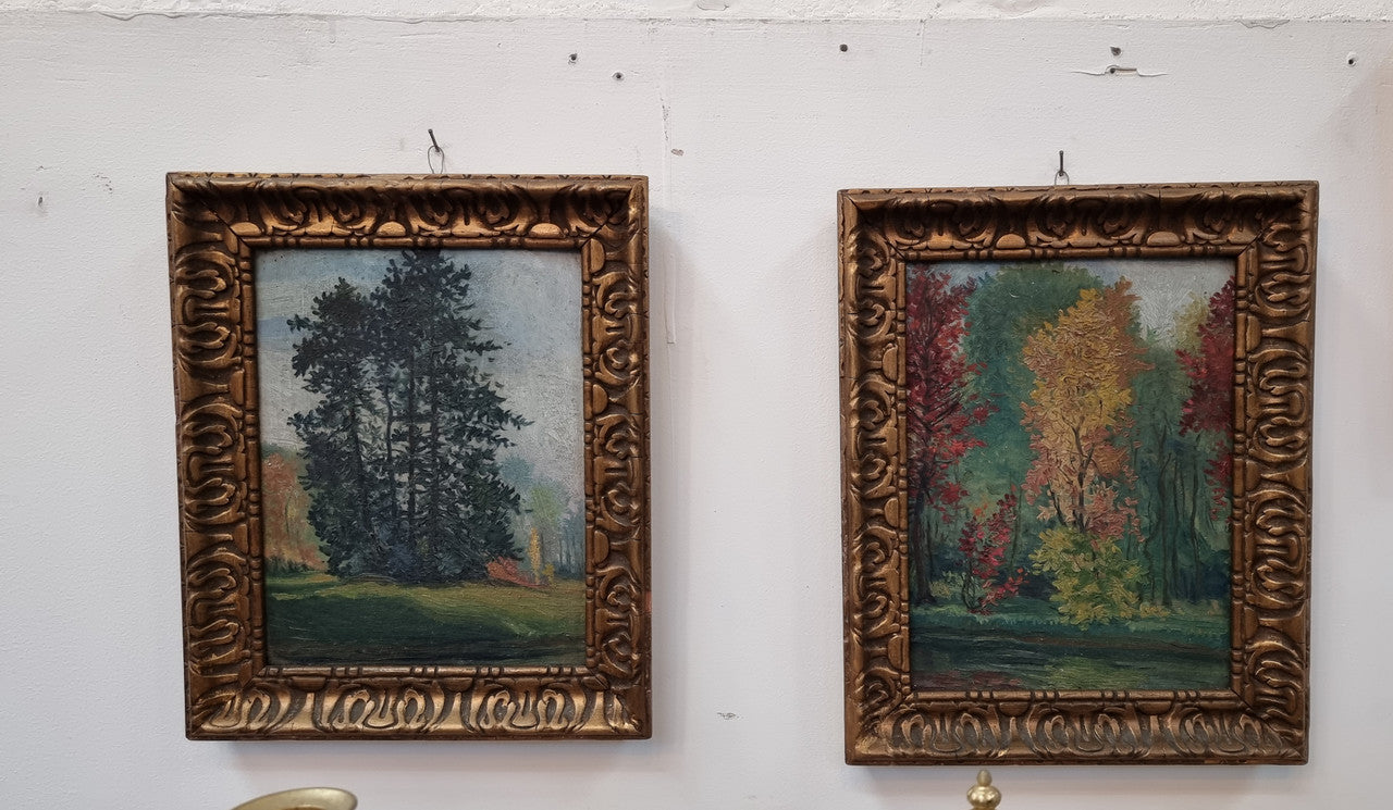 Pair of gilt framed French impressionist oil on board paintings. In good original condition. Circa 1920.