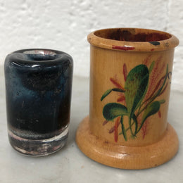 Antique Hand-Painted Treen Inkwell