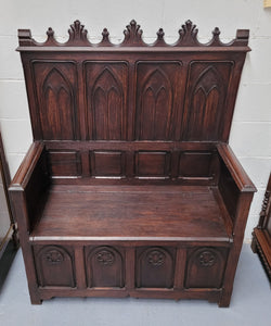 French Oak 19th Century Gothic Style High Backed Hall Seat | Antique & Vintage | Moonee Ponds Antiques | Australia Wide Delivery
