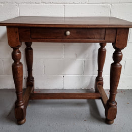 Rustic French Oak Desk with Single Drawer & Turned Legs