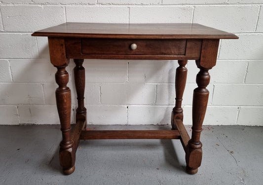 Rustic French Oak Desk with Single Drawer & Turned Legs