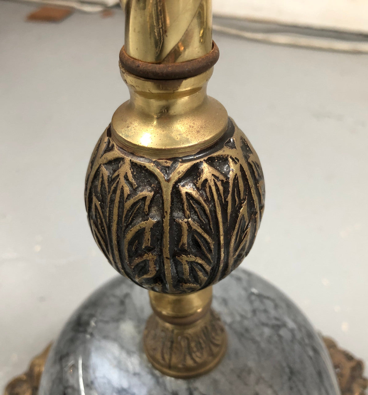 Brass & Stone Standard Lamp With Beautiful Sky Blue Shade