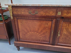 Louis 16th Style Mahogany Marble Top Cupboard With Marquetry Inlay | Antique & Vintage | Moonee Ponds Antiques | Australia Wide Delivery