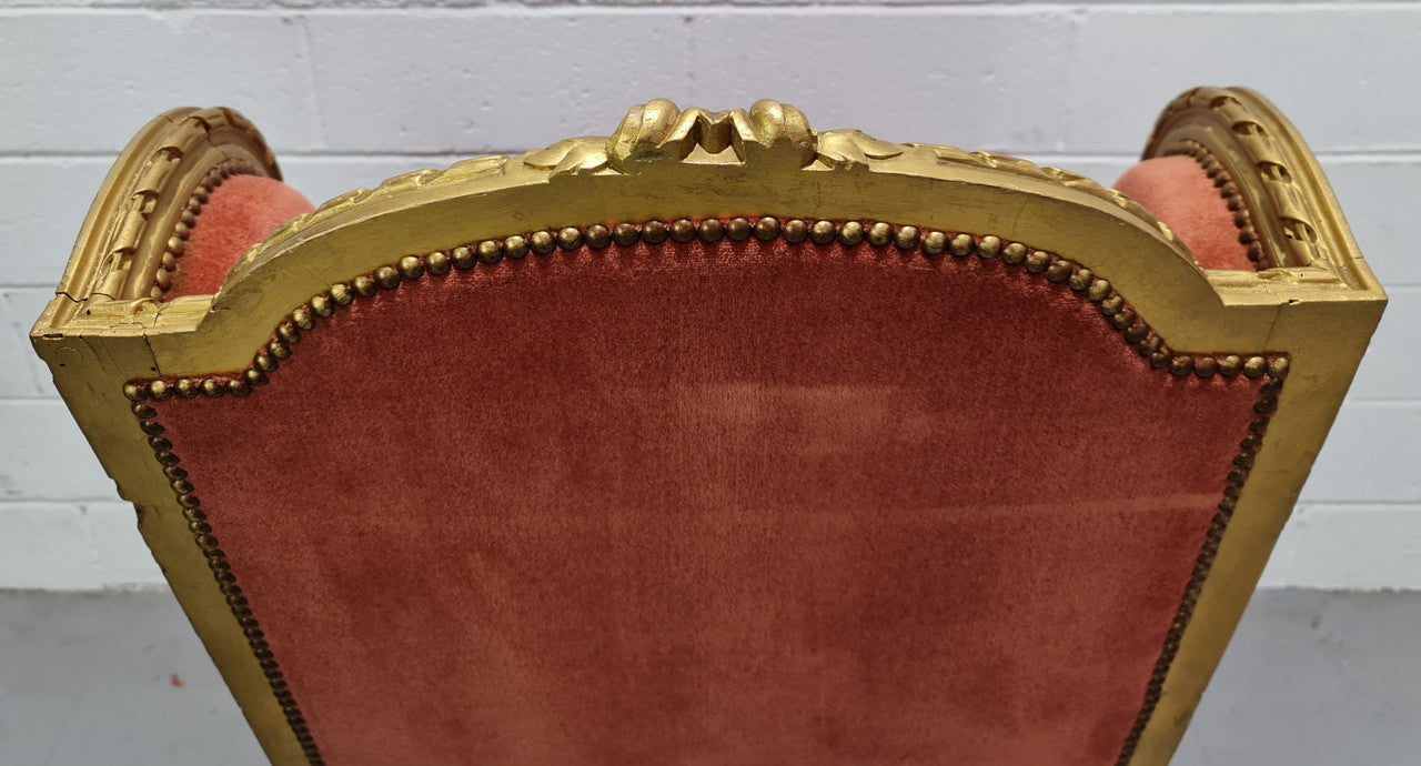 Antique Louis XVI Gilt Upholstered Bergere Wingback Chair