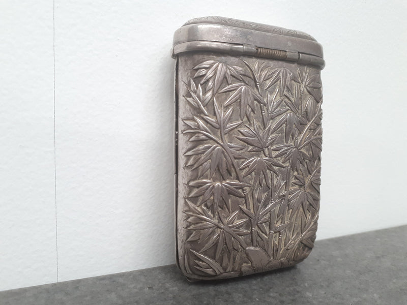 Antique stunning heavy quality Chinese export silver cigar case. Unusual folding action. Circa 1880. Hallmarked. 101 grams.