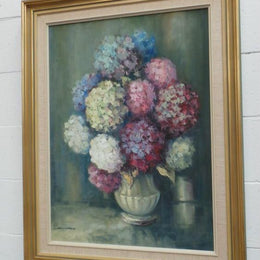 Framed Oil Painting Of Hydrangeas On Canvas