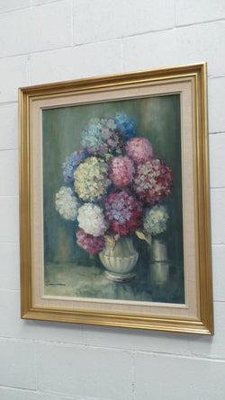 Framed Oil Painting Of Hydrangeas On Canvas | Antique & Vintage | Moonee Ponds Antiques | Australia Wide Delivery