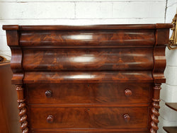 Victorian Flame Mahogany Tallboy With Barley Twist Supports | Antique & Vintage | Moonee Ponds Antiques | Australia Wide Delivery