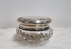 Edwardian Enameled Pattern Glass Dressing Table Bowl with Silver Plate Top | Antique & Vintage | Moonee Ponds Antiques | Australia Wide Delivery