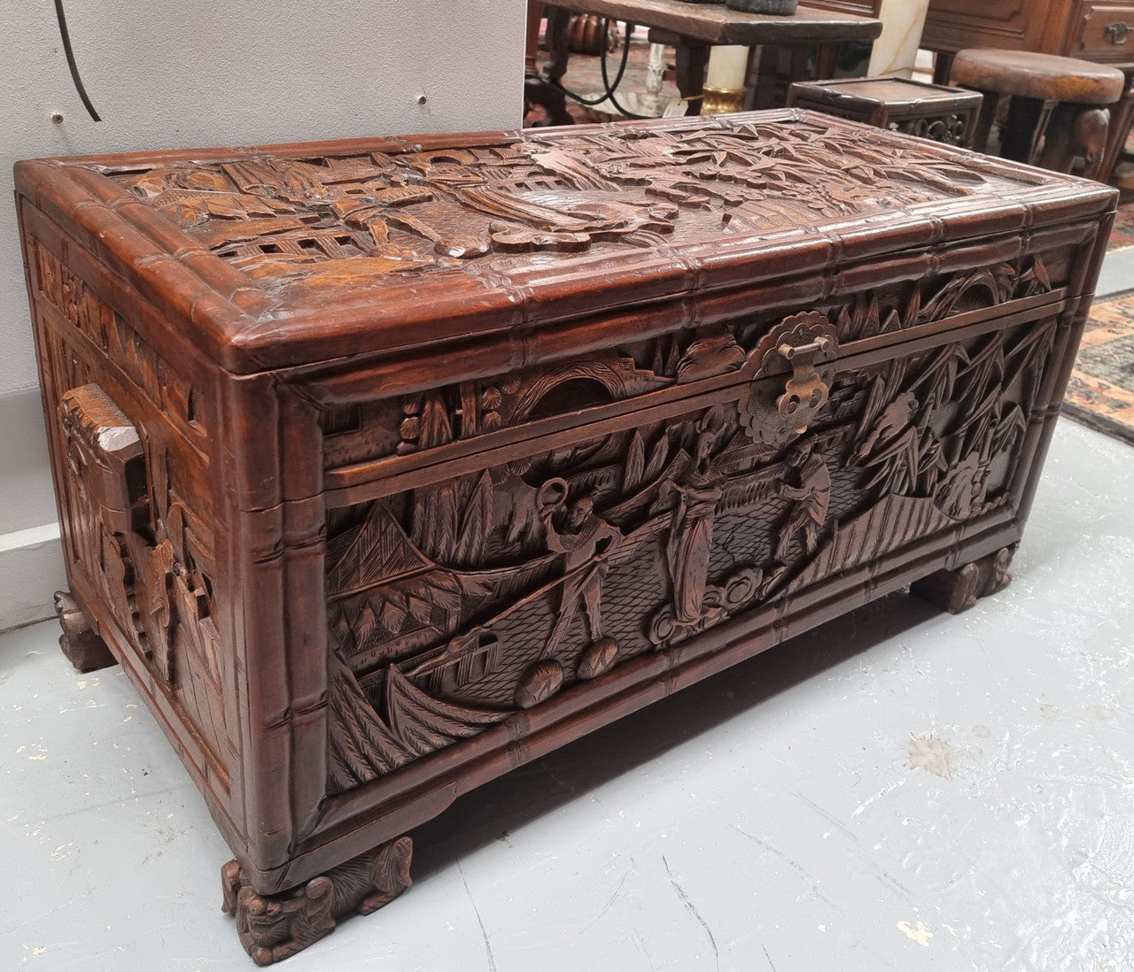 Impressive Carved Camphor Wood Chest