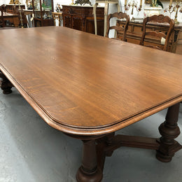 Large French Oak 19th century Henry II style dining table. It can seat 8 very comfortable and being very wide at 119 cm there is plenty of space to sit 10. In good original detailed condition.