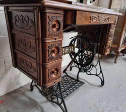 Oak Singer Treadle Sewing Machine on Cast Iron Base | Antique & Vintage | Moonee Ponds Antiques | Australia Wide Delivery